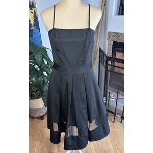 Express Little Black Dress Midi Fit & Flare Mesh Pleated Women’s Sz 6 Cocktail